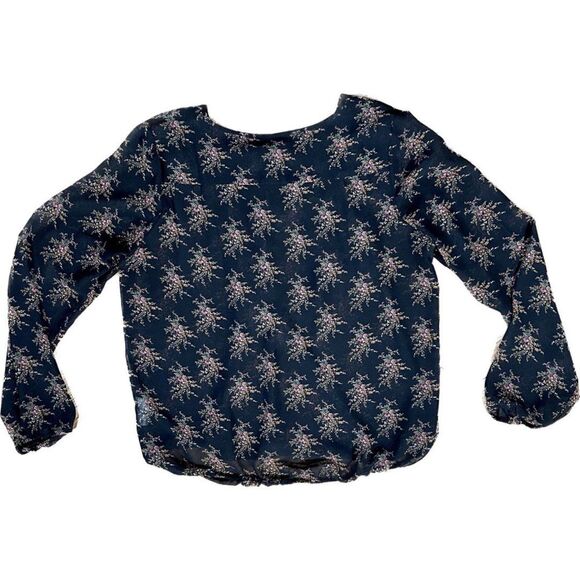 Charming Charlie | Black and Pink Floral Print Peasant Top | Large - Picture 2 of 9